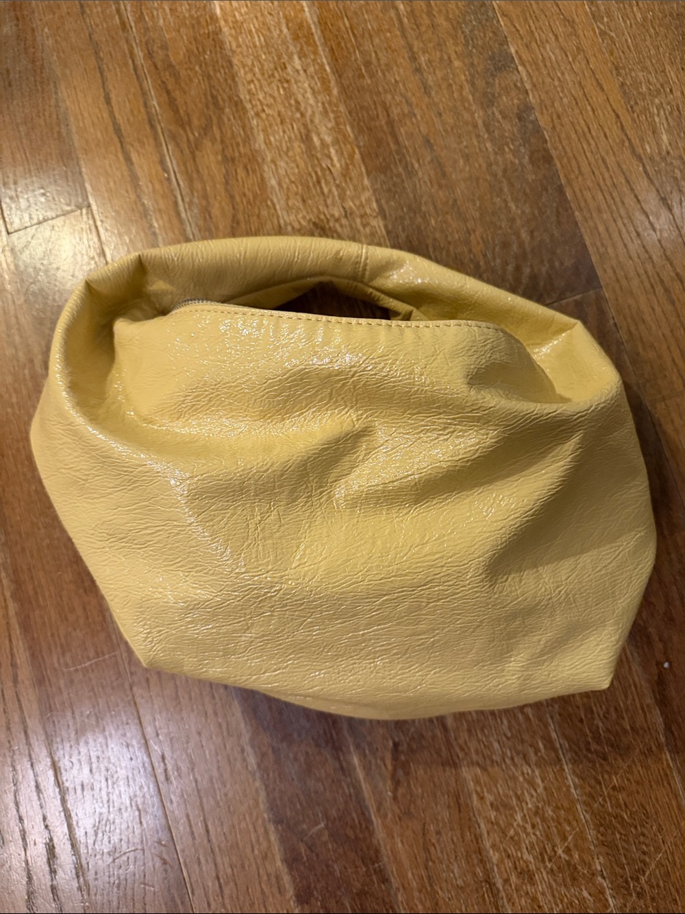 Zara Soft Yellow, crinkle patent, zipper bag